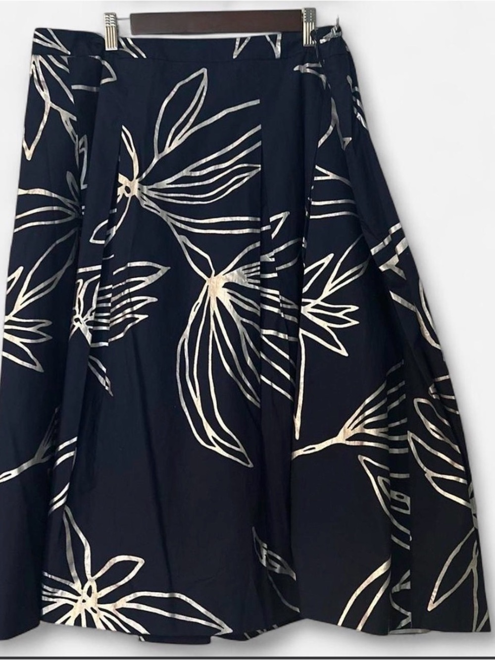 Talbots RSVP 18W Women's Navy and Silver 100% Cotton Floral A-Line Skirt